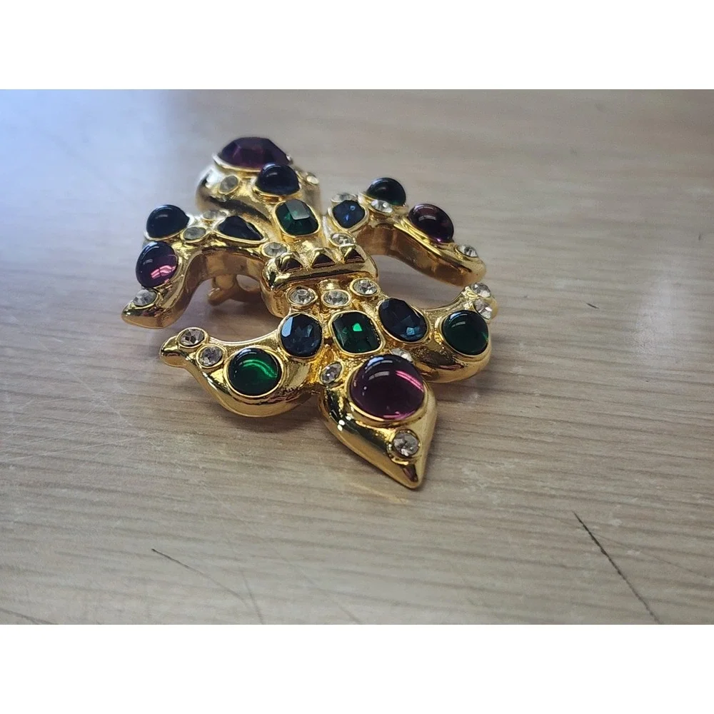 Vintage‎ MVH Crown Michaela Von Habsburg Signed Fleur De Lis Brooch Pendant